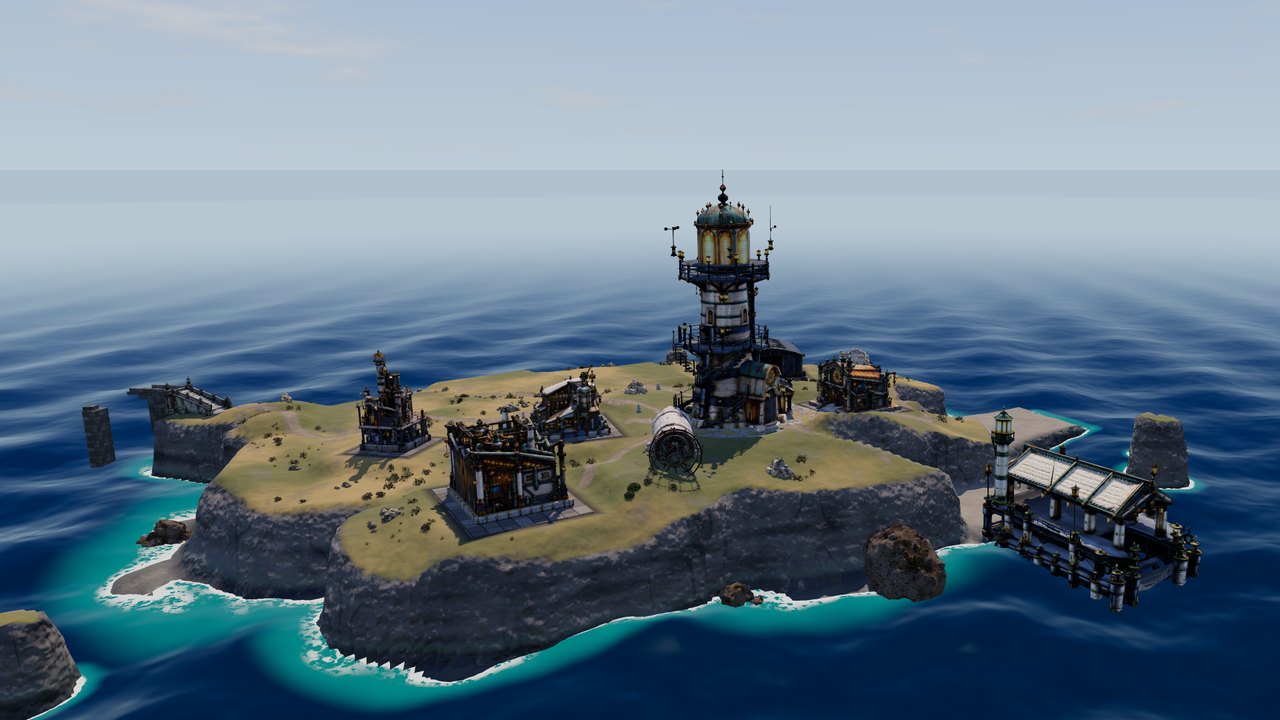 La isla del Faro al mediodía, con sus edificios restaurados
